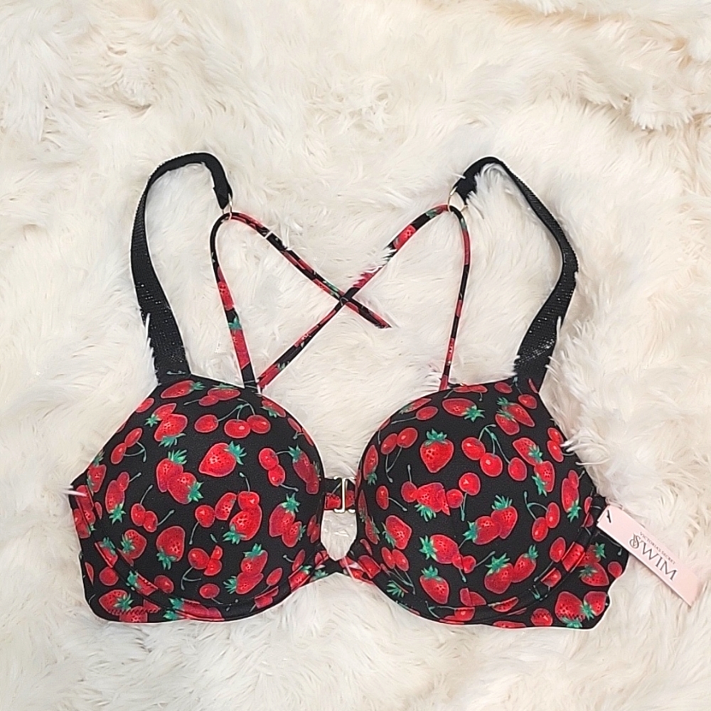 New Victoria's Secret Bombshell bikini top pushup Bra 36B Cherry print